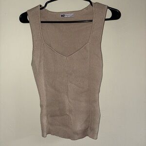 SO Tan Ribbed Fitted Sleeveless Tank Top